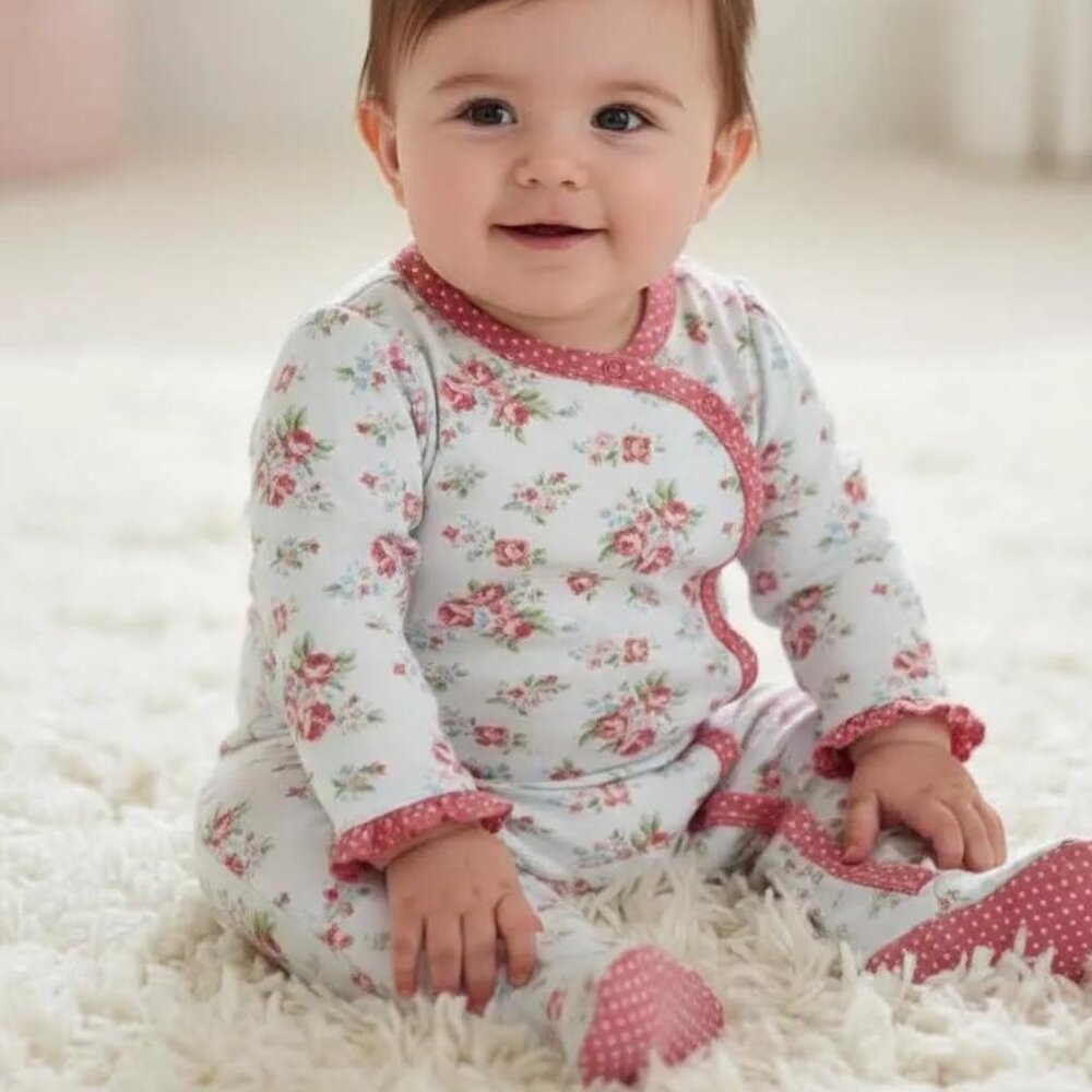 Carter's Side Snap Floral Polka Dot Trim Ruffle Footie 9 Months
